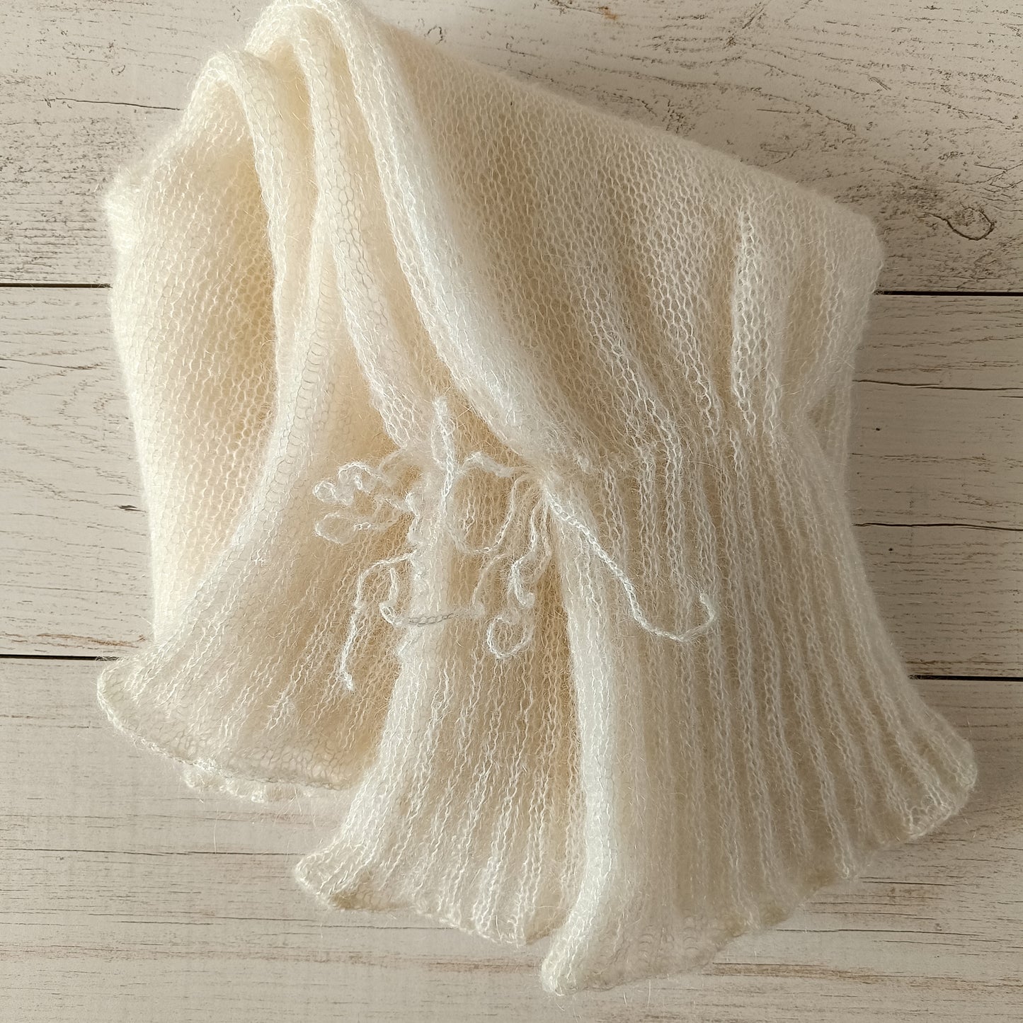 Handmade Balloon Tie Sleeves Ribbed Waist White Mohair&Silk Sweater Soft Lightweight Short All Seasons