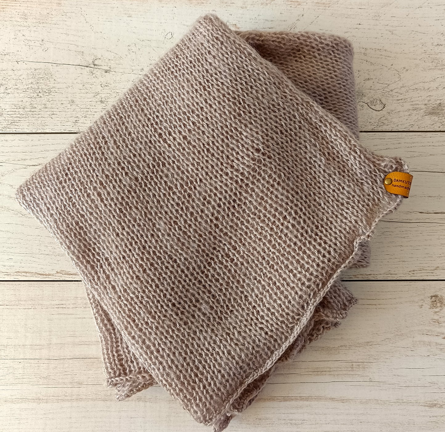 Beige Knit Sweater: Handmade Mohair Wool Blend, Long Sleeves M-L