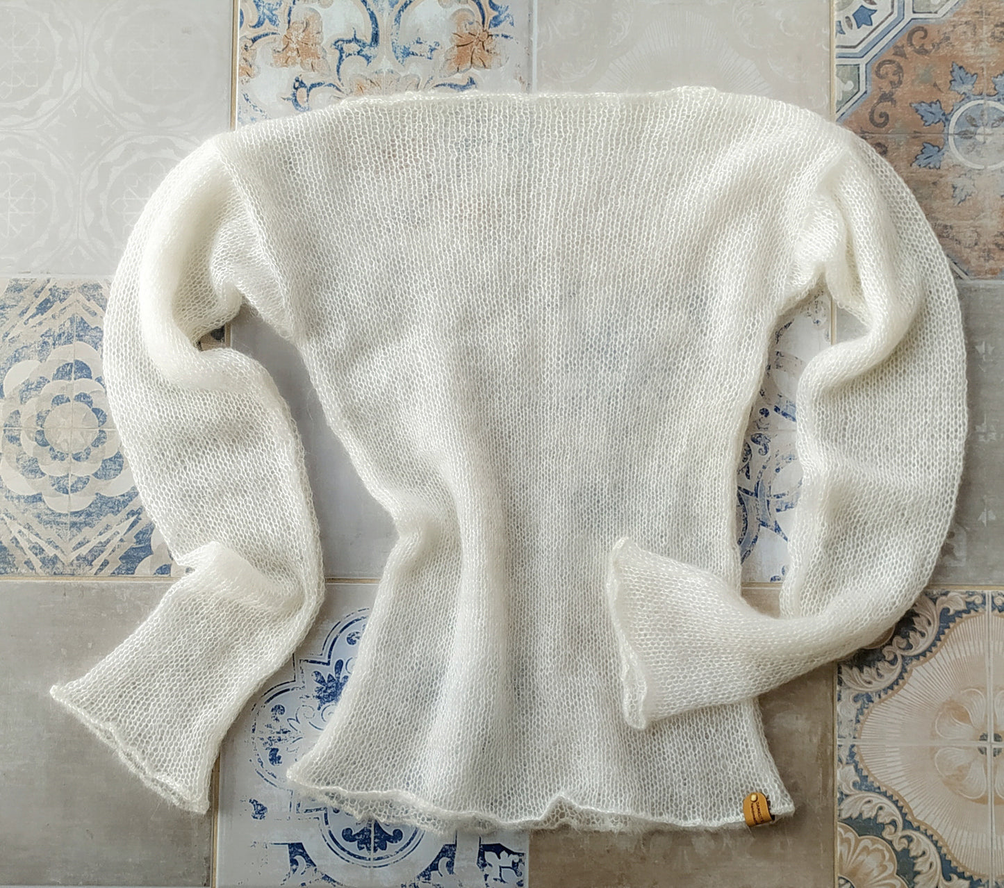 Made To Order White Mohair Silk Sweater: Fitted Lightweight Knit Top XS-S-M