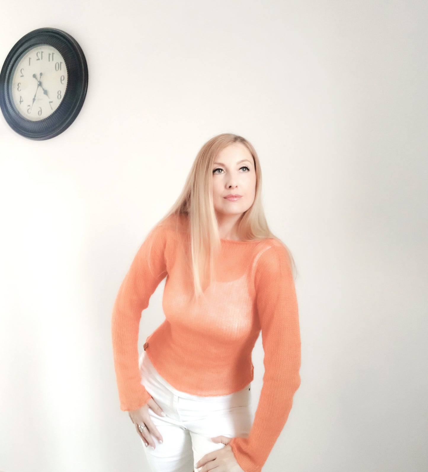 Black Mohair Silk Sweater: Fitted Lightweight Knit Top S M L XL