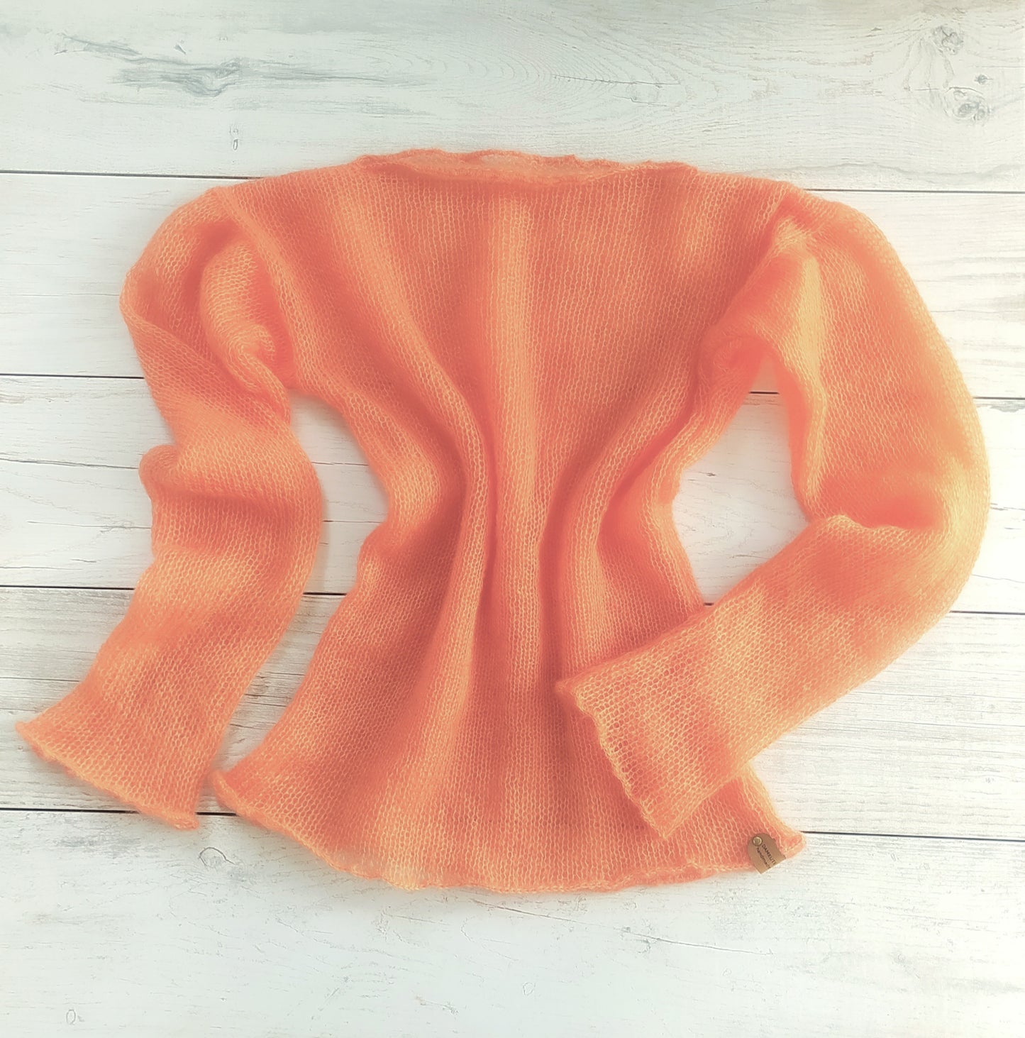 Orange Mohair Silk Sweater: Lightweight Fitted Knit Top XS-S-M