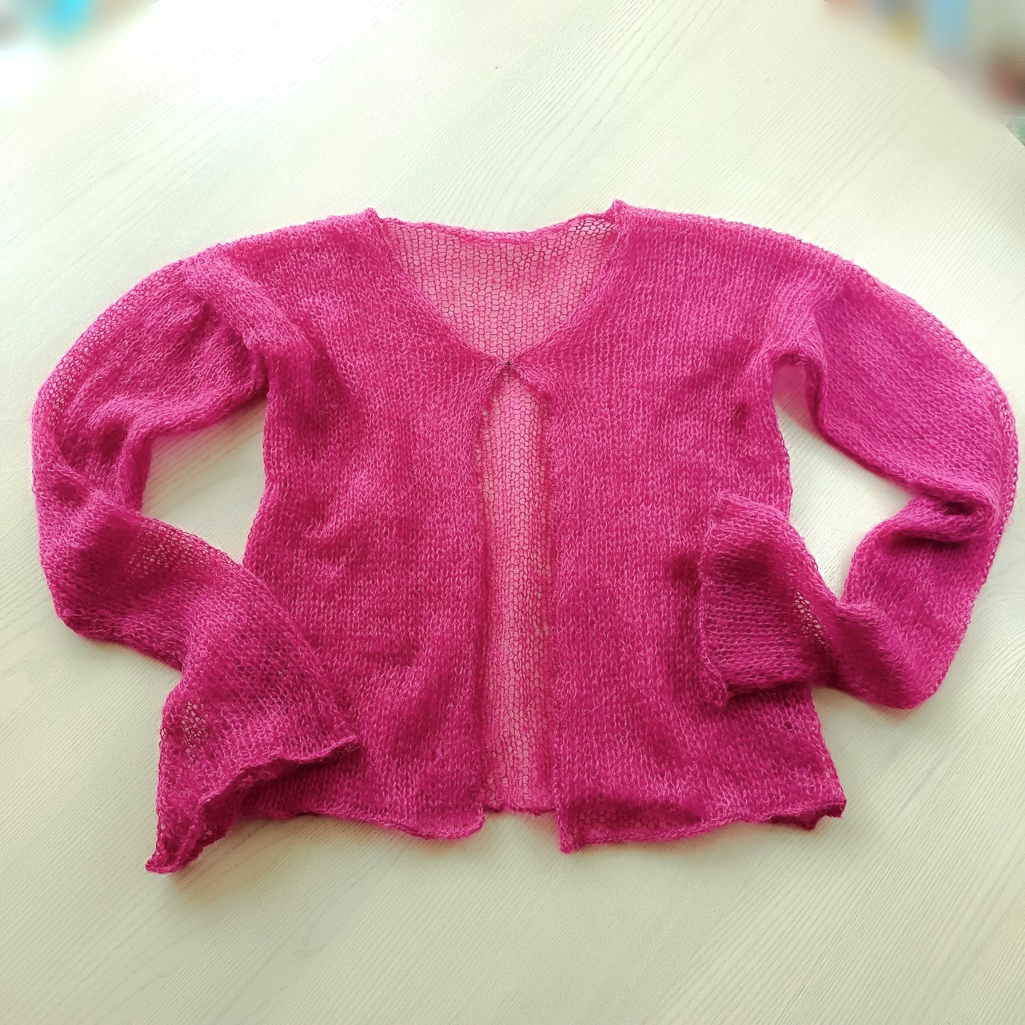 Transparent Lightweight Soft Fuchsia Color NON-ITCHY Mohair Cardigan Hook and eye closure XS-S-M