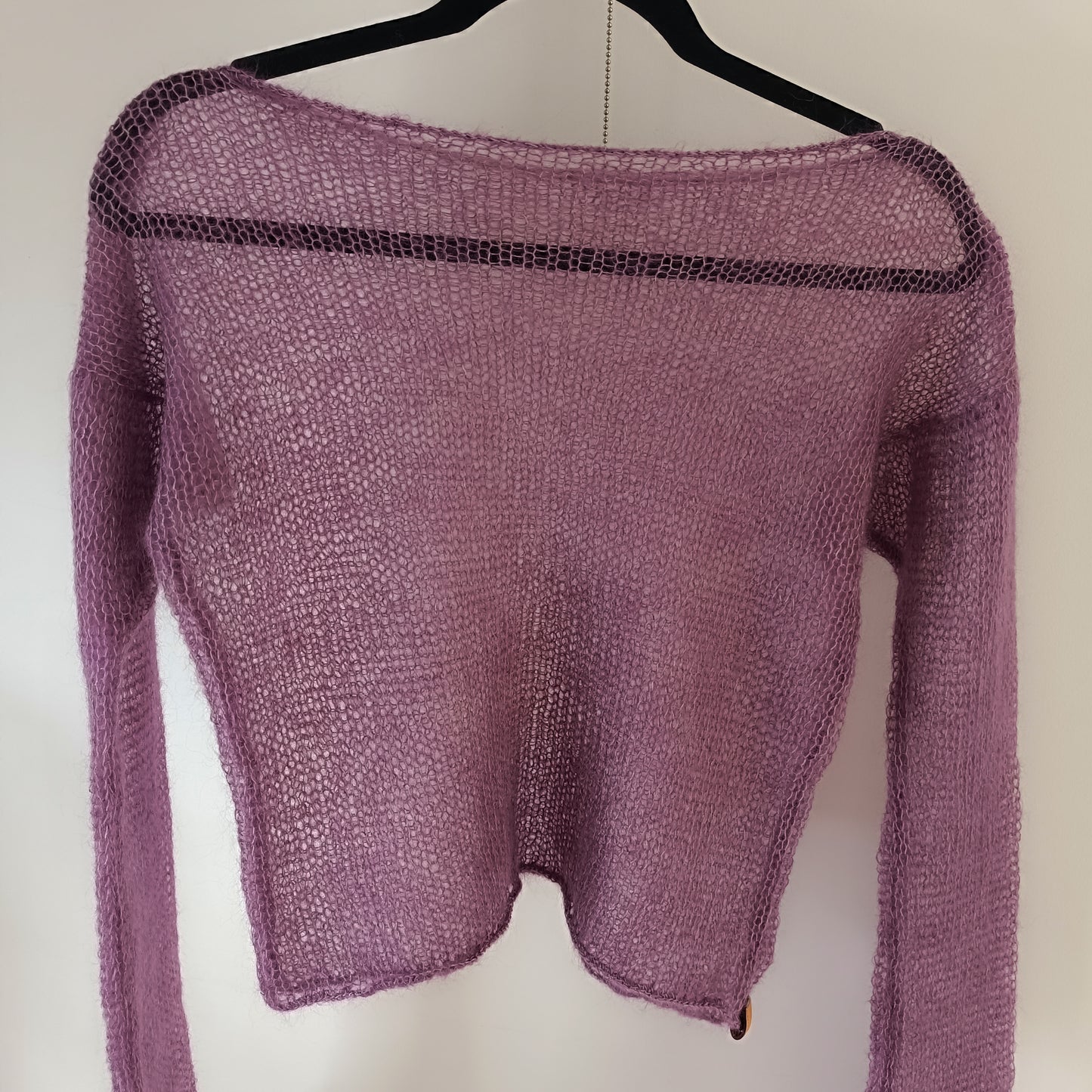 Made to Order Heather Purple Mohair Silk Sweater: Lightweight Bell Sleeve Knit XS-S-M