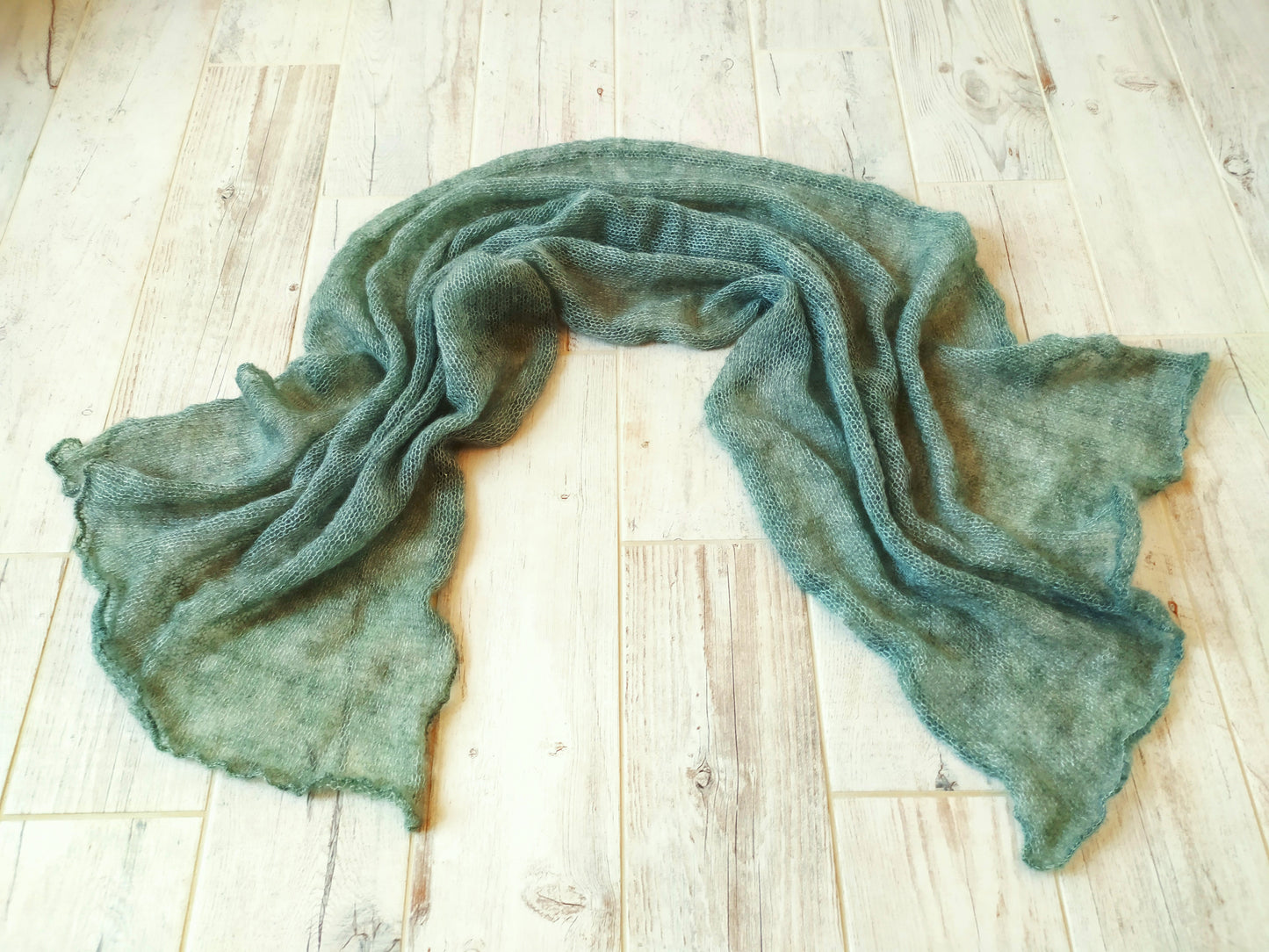 Sage Green Mohair Silk Shawl: Lightweight Elegant Wrap