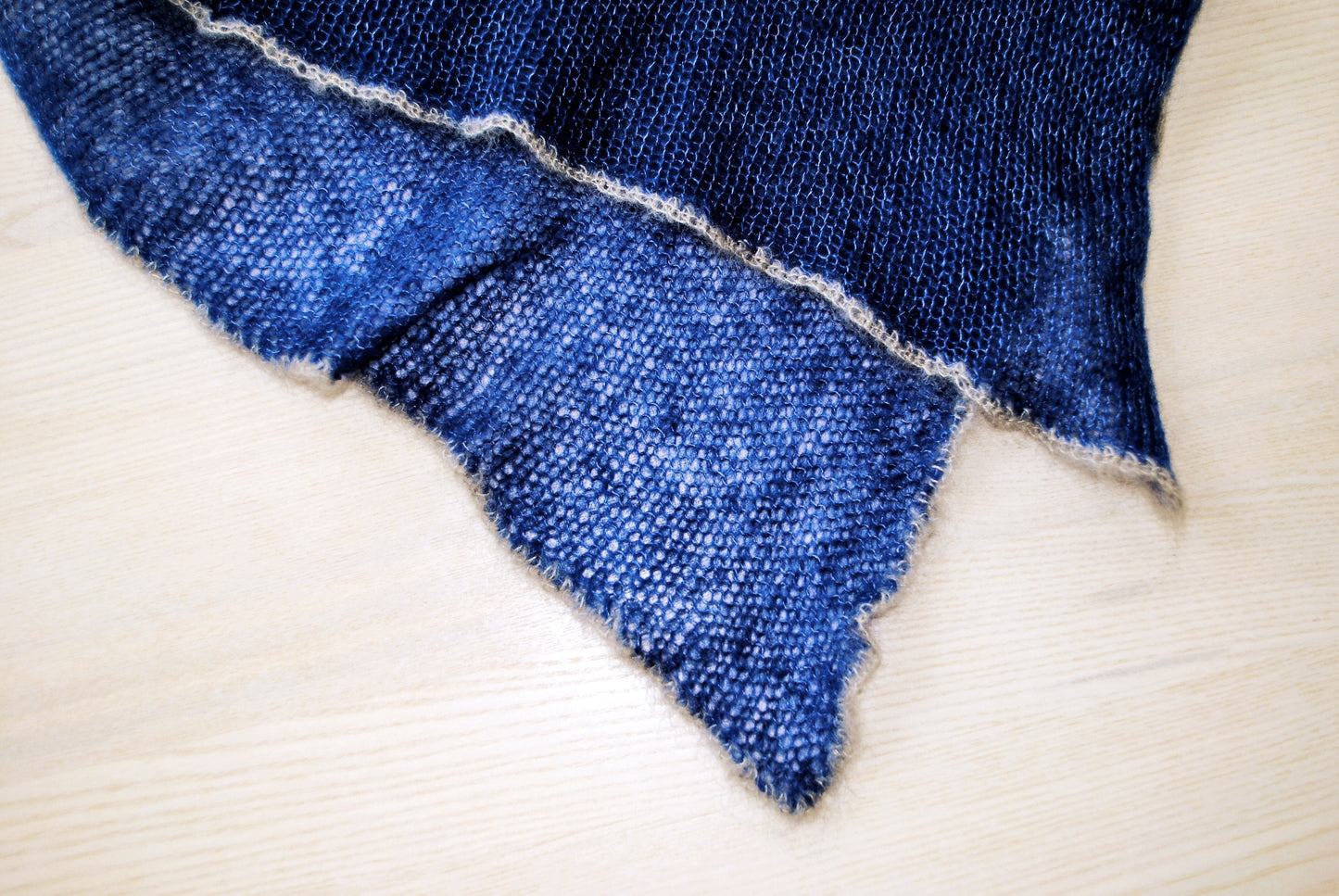 Blue Mohair Short Shawl: Lightweight, Non-Itchy, Gray Edge