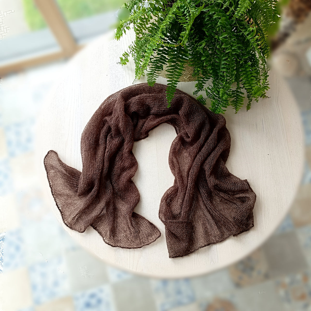 Dark Brown Mohair Silk Shawl: Lightweight Elegant Wrap