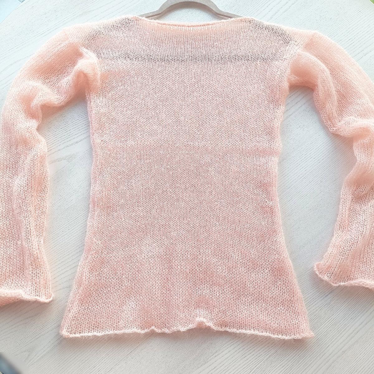 Light Peach Mohair Silk Sweater: Fitted Lightweight Knit Top