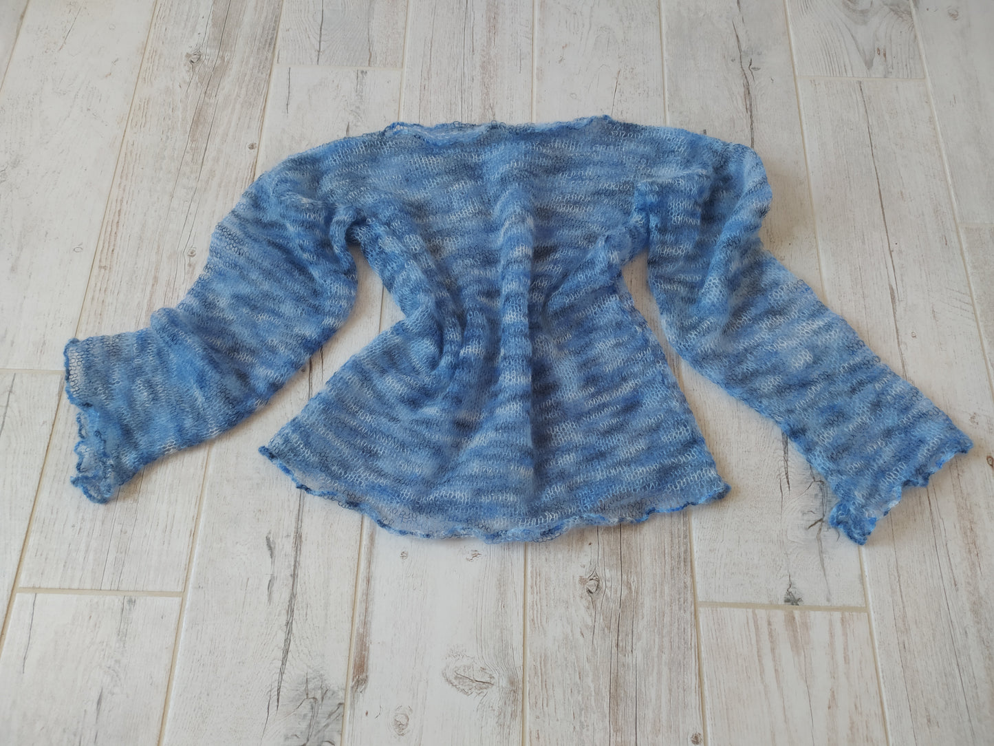 Lightweight Soft NON-ITCHY Summer Sweater Blue Gray White color mix Transparent