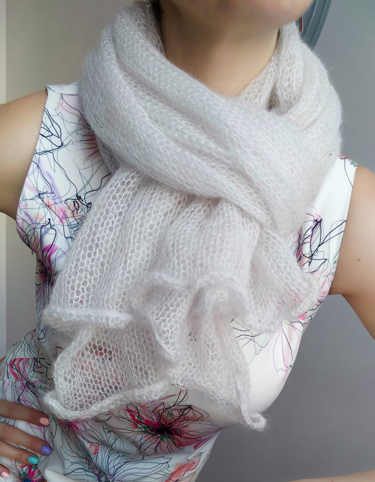 Large Shawl Soft Wrap Chalk White Mohair and Silk High Quality Yarn