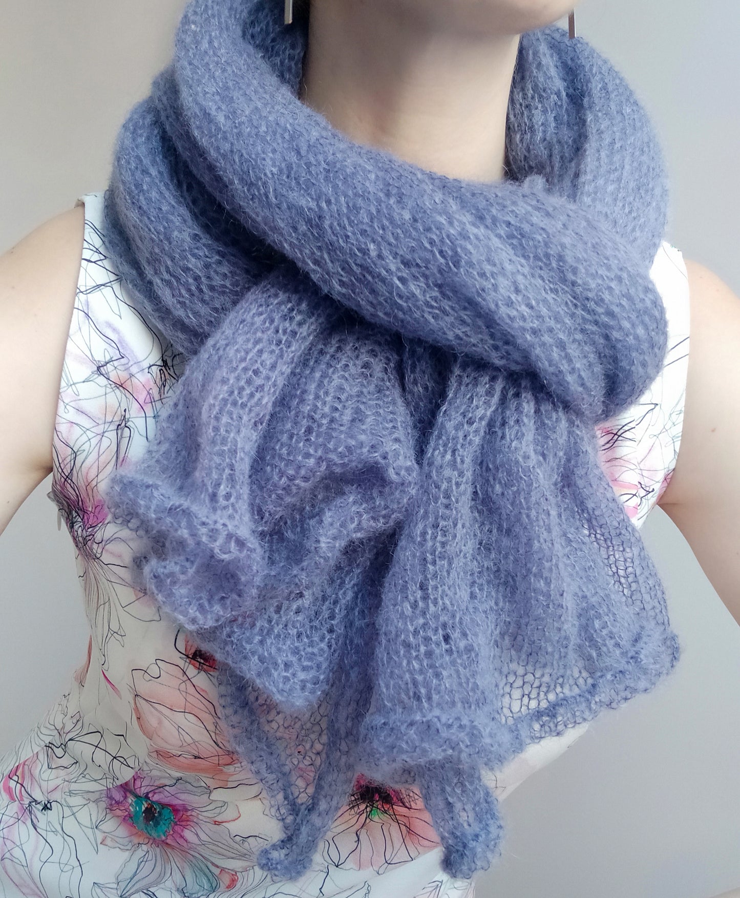 Large Shawl Soft Wrap Dark Lavender Purple Mohair High Quality Yarn