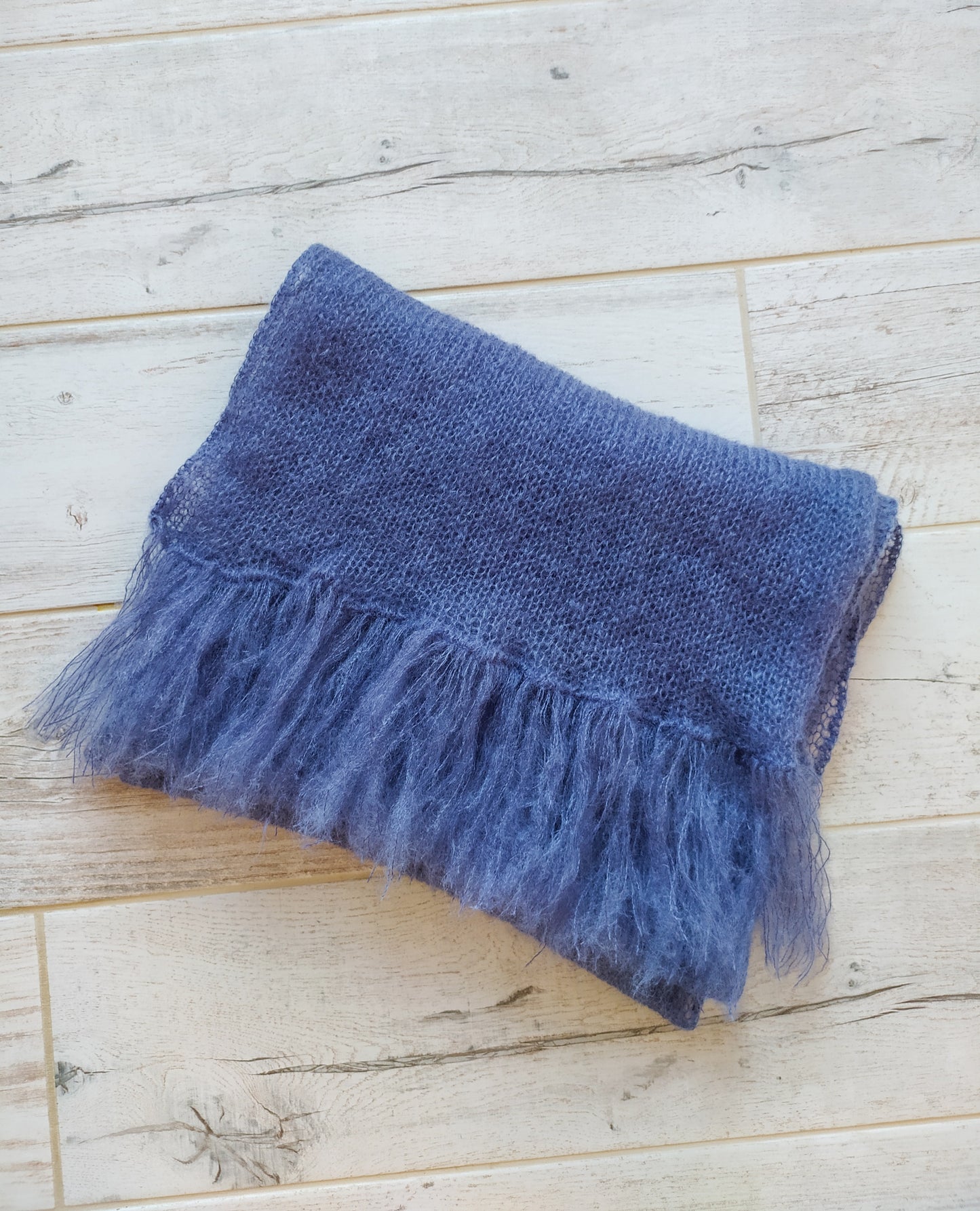 Handmade Mohair Scarf: Dark Lavender Purple Knit Fringe Scarf