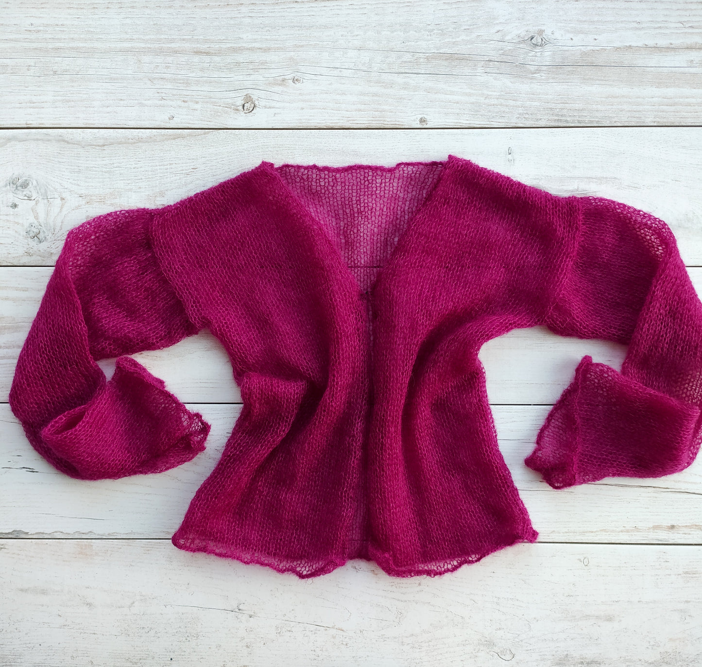 Transparent Lightweight Soft Fuchsia Purple NON-ITCHY Mohair&Silk Cardigan easy Hook and eye closure S-M size