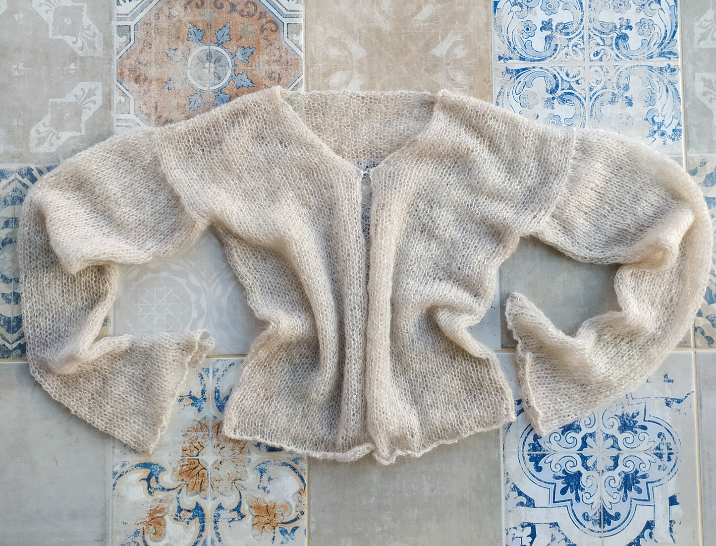 Transparent Lightweight Soft Light Beige Non-itchy Mohair Cardigan Hook and eye closure XXS-XS-S