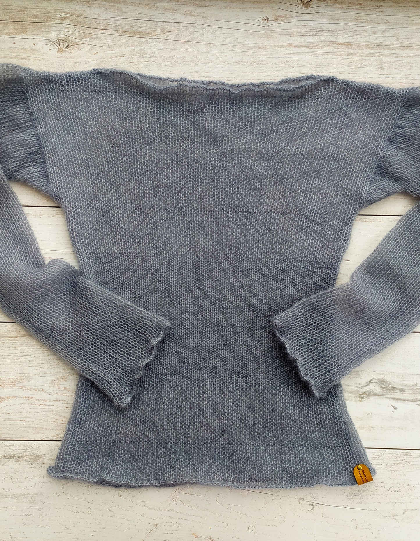 Gray Mohair Silk Sweater: Fitted Lightweight Knit Top XS-S-M