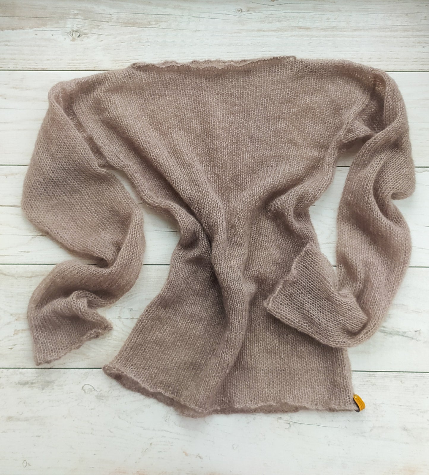 Waisted Mohair&Silk Beige Sweater Lightweight For All Seasons Soft Non-itchy Warm S-M size