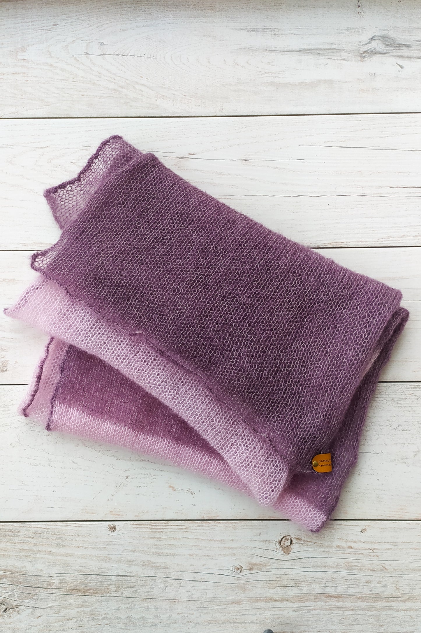 Handmade Mohair Silk Scarf: Aubergine Purple Pink Stripes