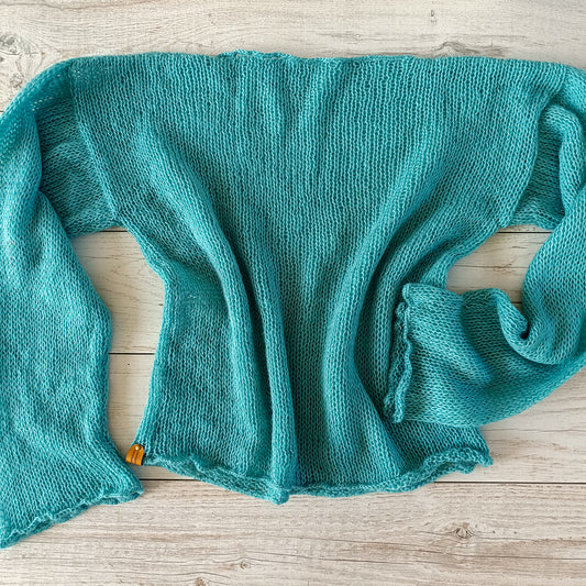 Handmade Jade Green Knit Sweater: Loose Fit, Long Sleeves M-L