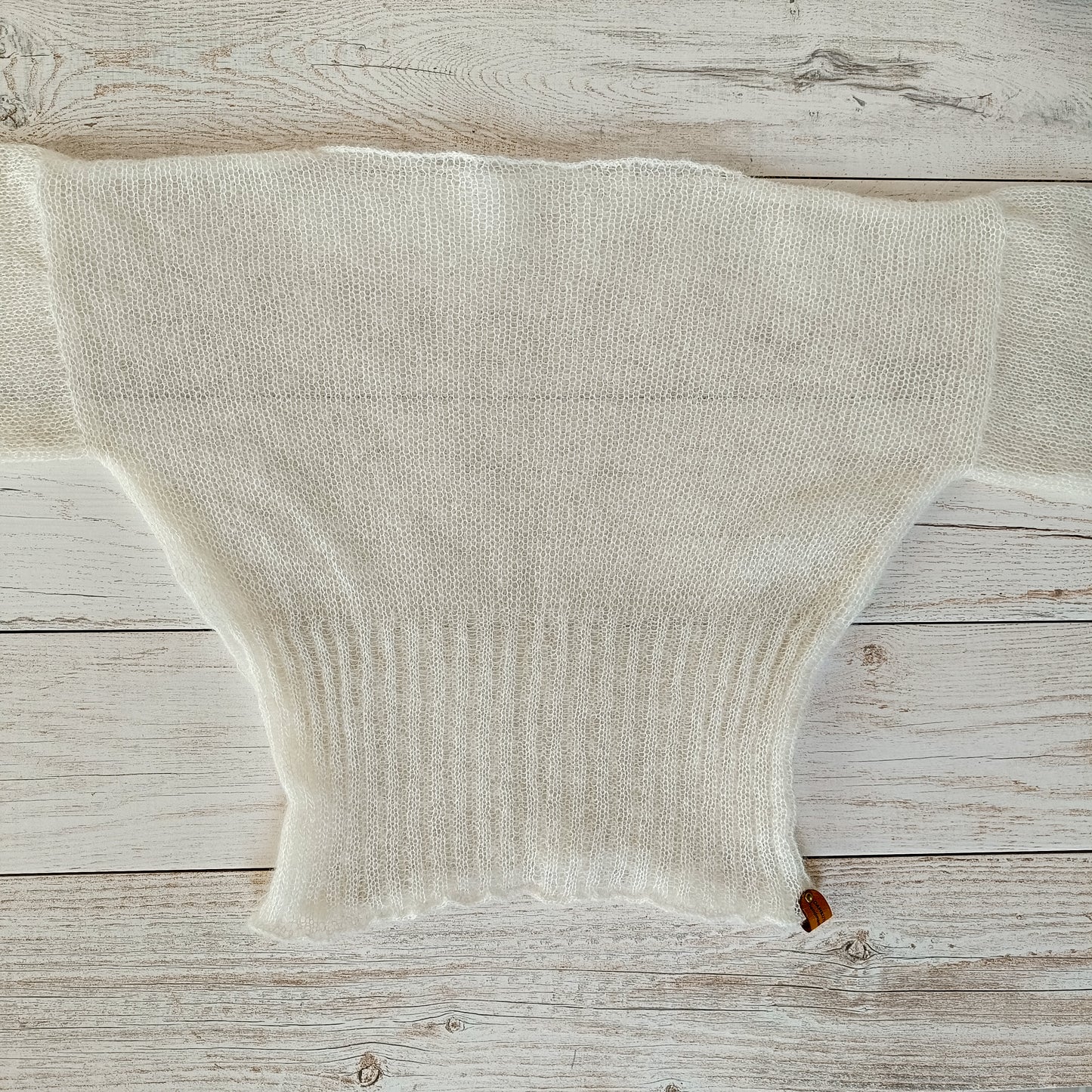 White Mohair Silk Knit Sweater: Balloon Sleeves, Fitted Waist
