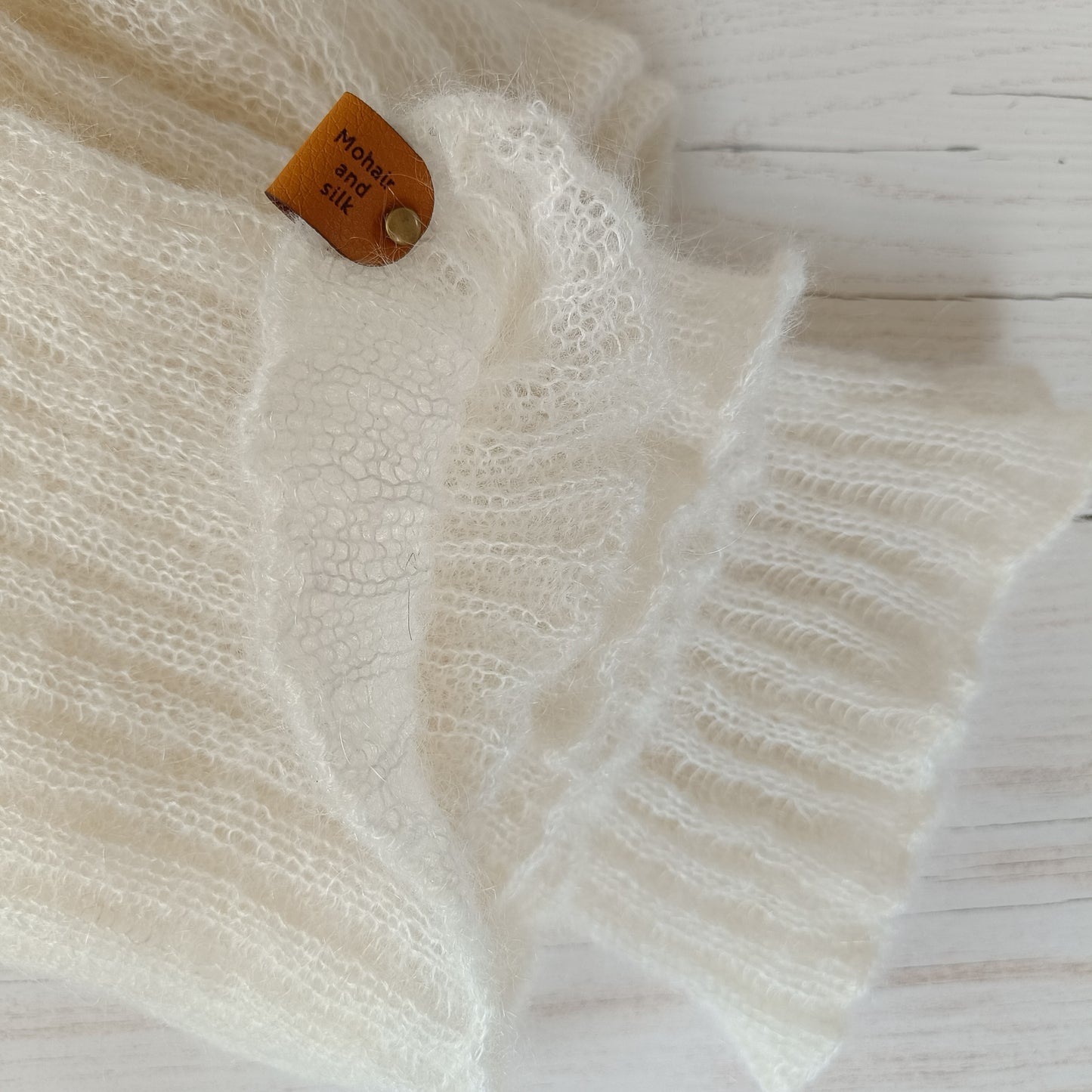 White Mohair Silk Knit Sweater: Balloon Sleeves, Fitted Waist