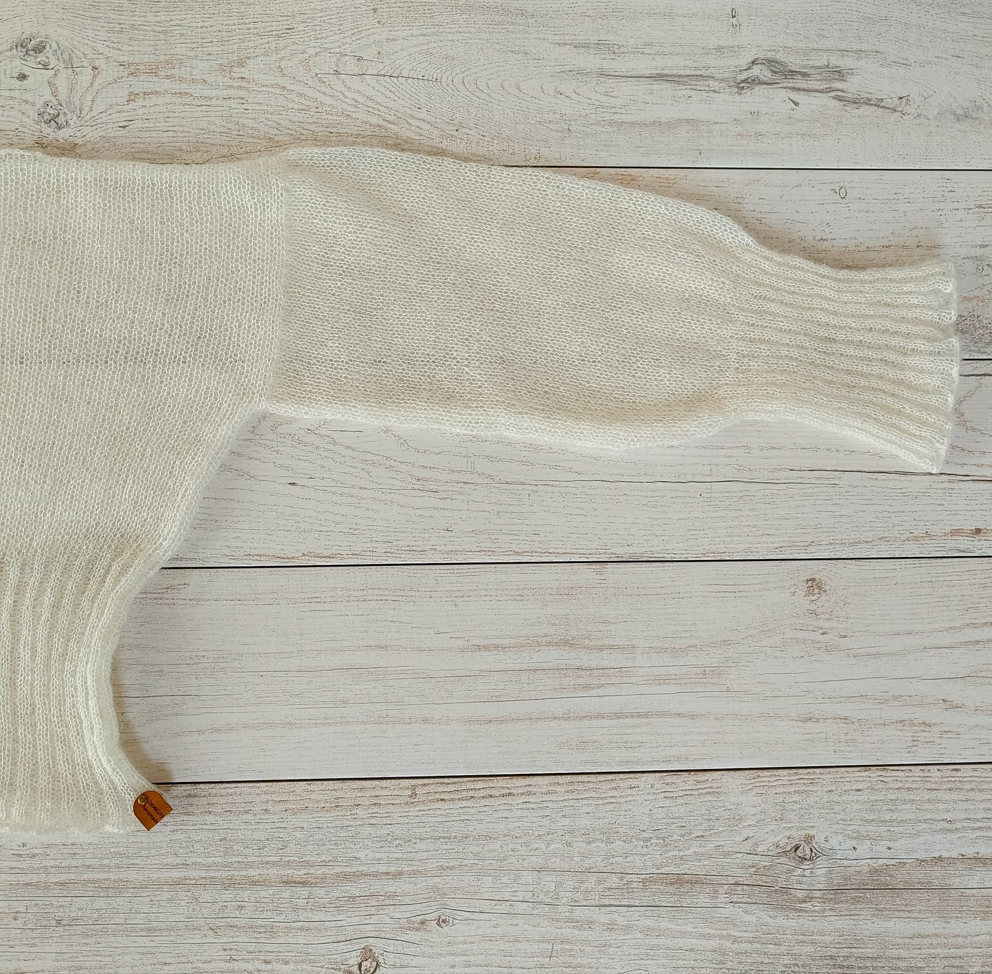 White Mohair Silk Knit Sweater: Balloon Sleeves, Fitted Waist