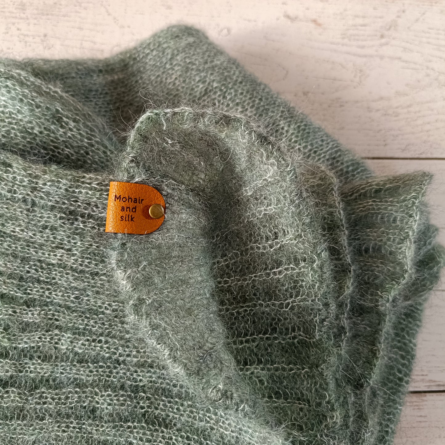 Sage Green Mohair Silk Sweater: Ribbed Waist, Balloon Sleeves