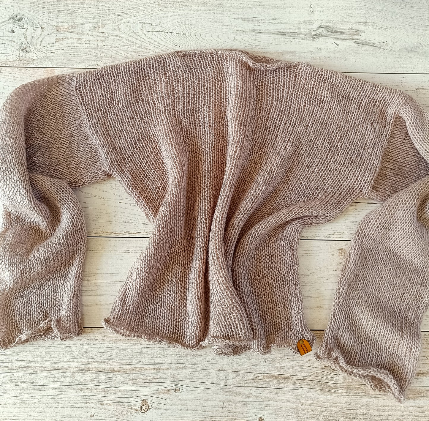 Beige Knit Sweater: Handmade Mohair Wool Blend, Long Sleeves M-L
