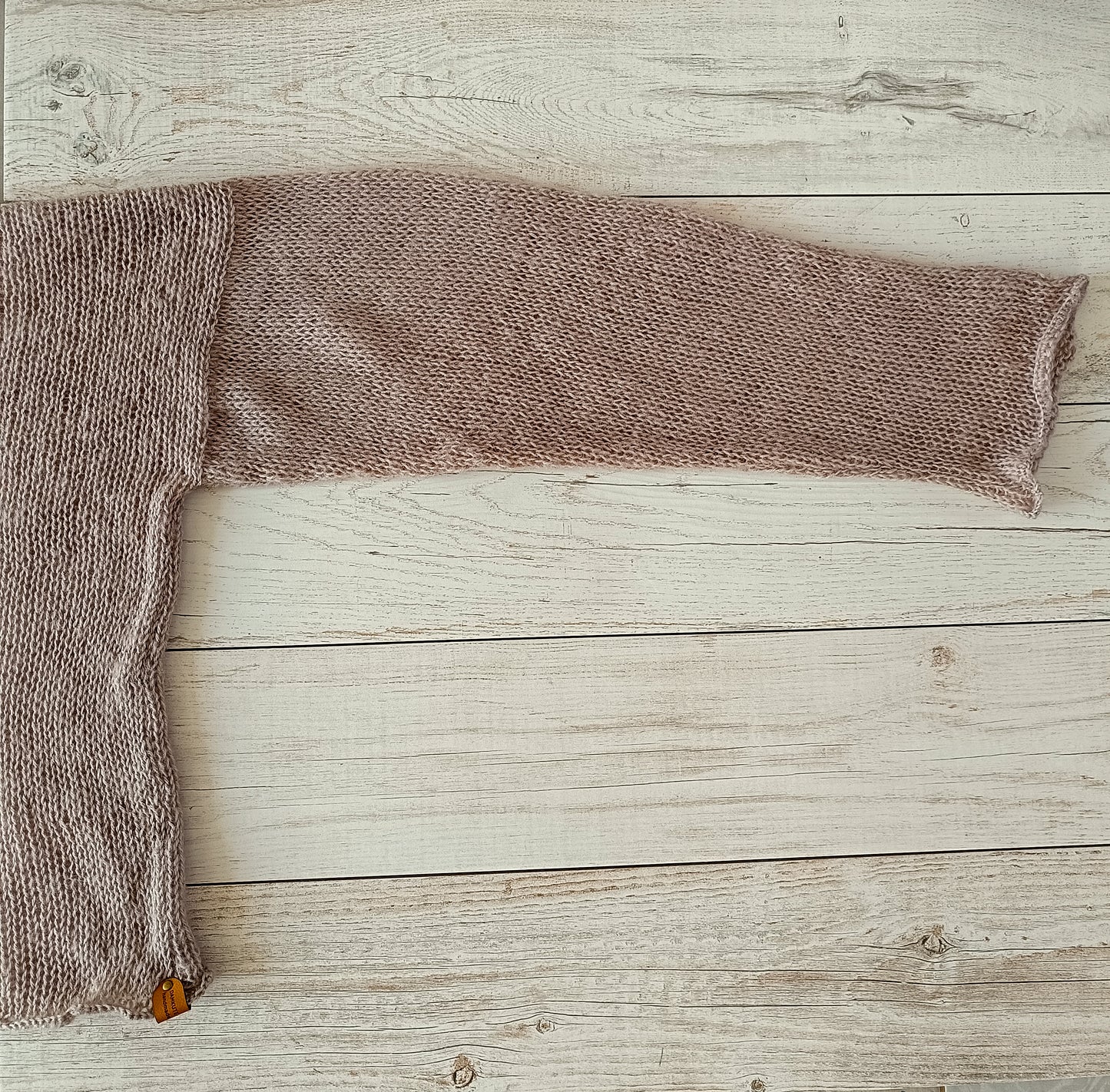 Beige Knit Sweater: Handmade Mohair Wool Blend, Long Sleeves M-L