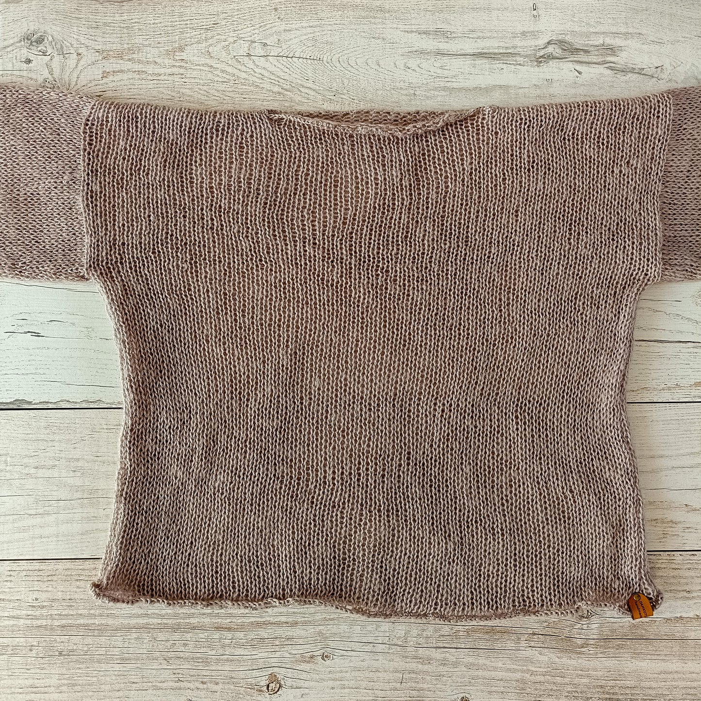 Beige Knit Sweater: Handmade Mohair Wool Blend, Long Sleeves M-L