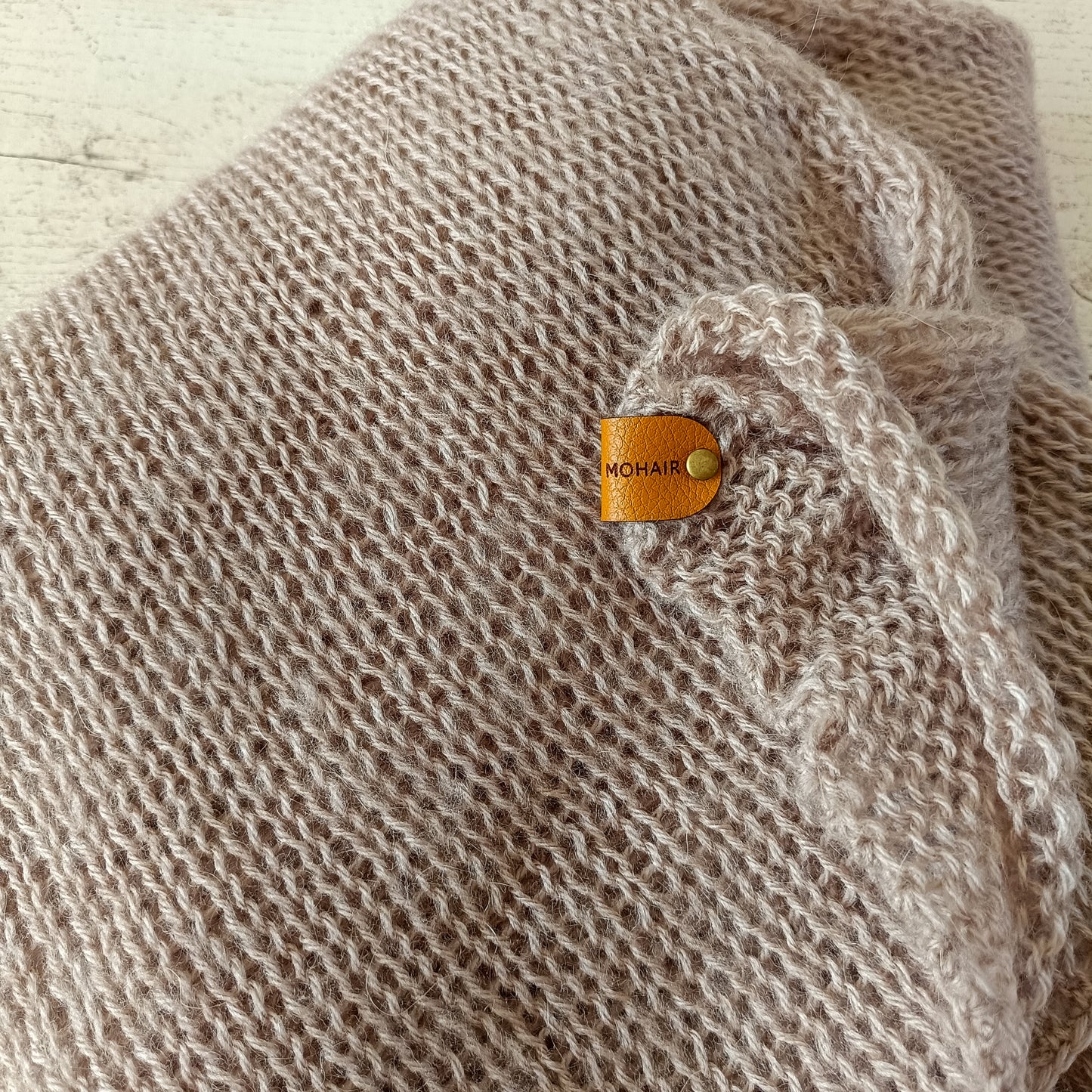 Beige Knit Sweater: Handmade Mohair Wool Blend, Long Sleeves M-L