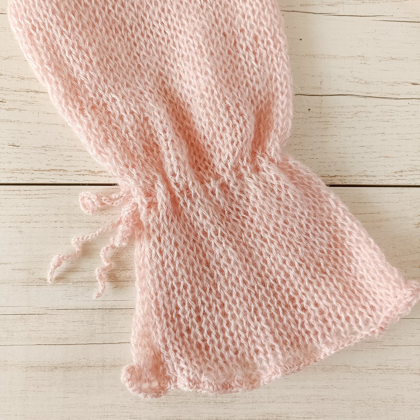 Pink Mohair Blend Sweater: Handmade Knit Pullover with Tie Sleeves M-L