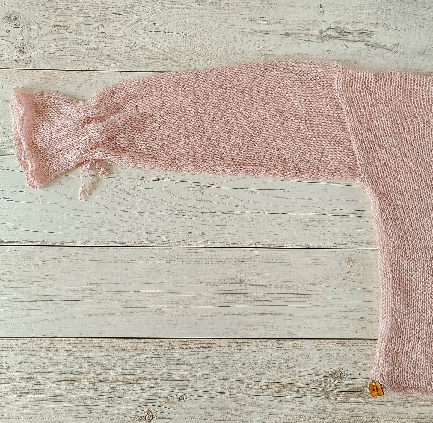 Pink Mohair Blend Sweater: Handmade Knit Pullover with Tie Sleeves M-L