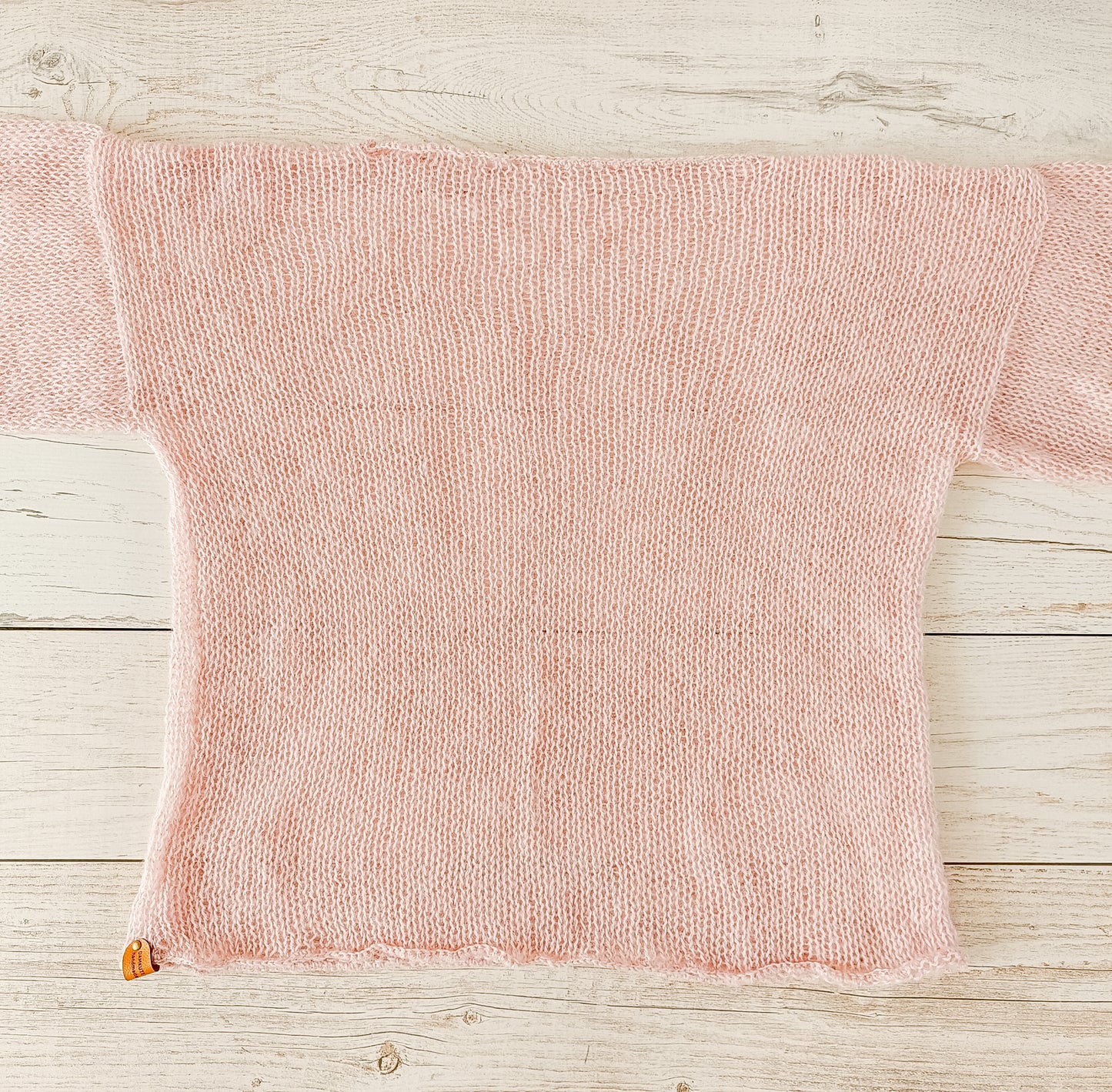 Pink Mohair Blend Sweater: Handmade Knit Pullover with Tie Sleeves M-L