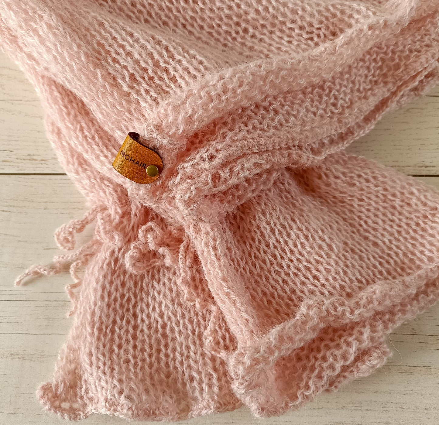 Pink Mohair Blend Sweater: Handmade Knit Pullover with Tie Sleeves M-L