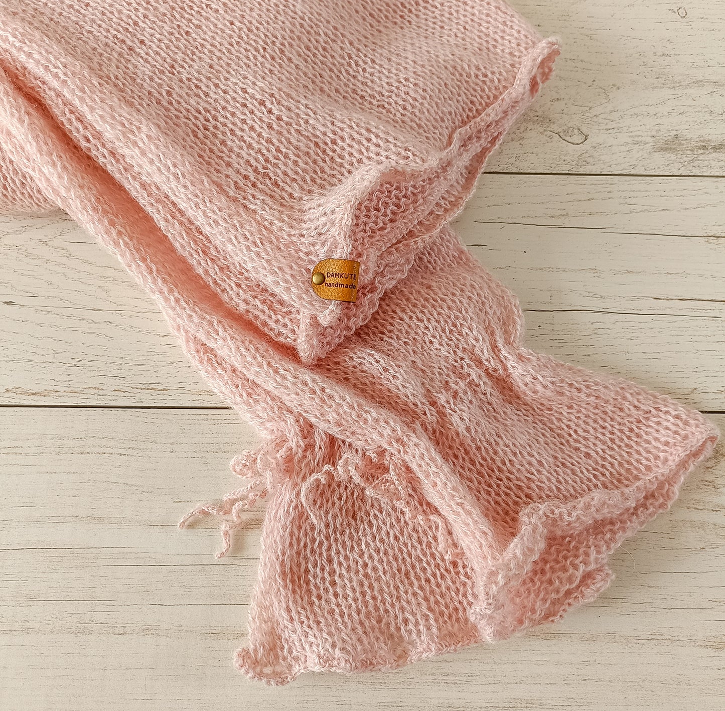 Pink Mohair Blend Sweater: Handmade Knit Pullover with Tie Sleeves M-L