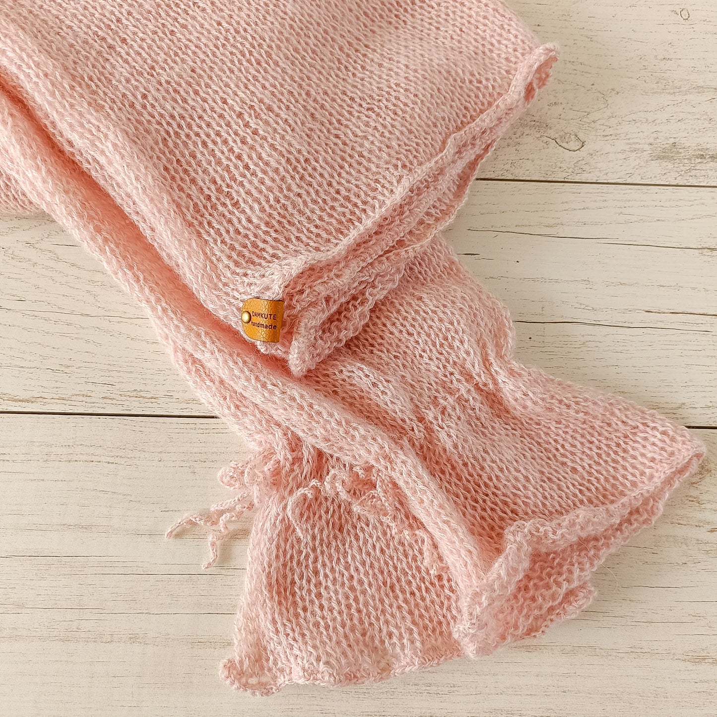 Pink Mohair Blend Sweater: Handmade Knit Pullover with Tie Sleeves M-L