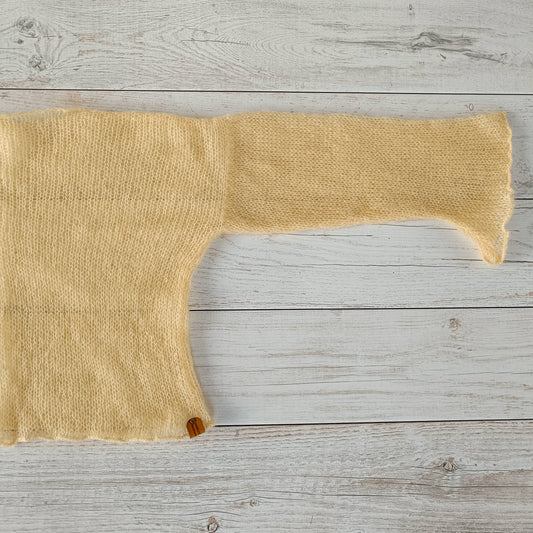 Vanilla Yellow Mohair Silk Sweater: Lightweight Bell Sleeve Knit Top XS-S-M