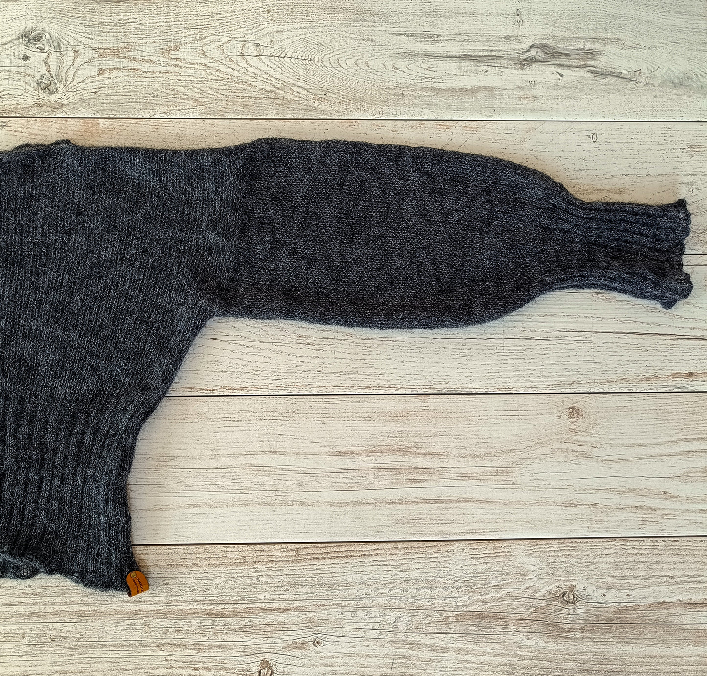 Dark Gray Mohair Silk Sweater: Ribbed Waist, Balloon Sleeves