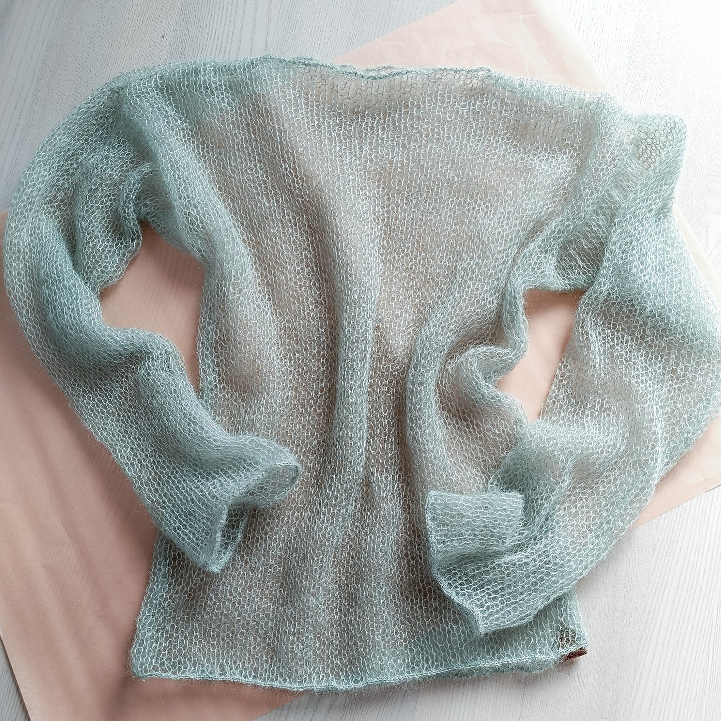 Made to order Soft Mint Green Mohair Silk Sweater: Sheer Knit Top