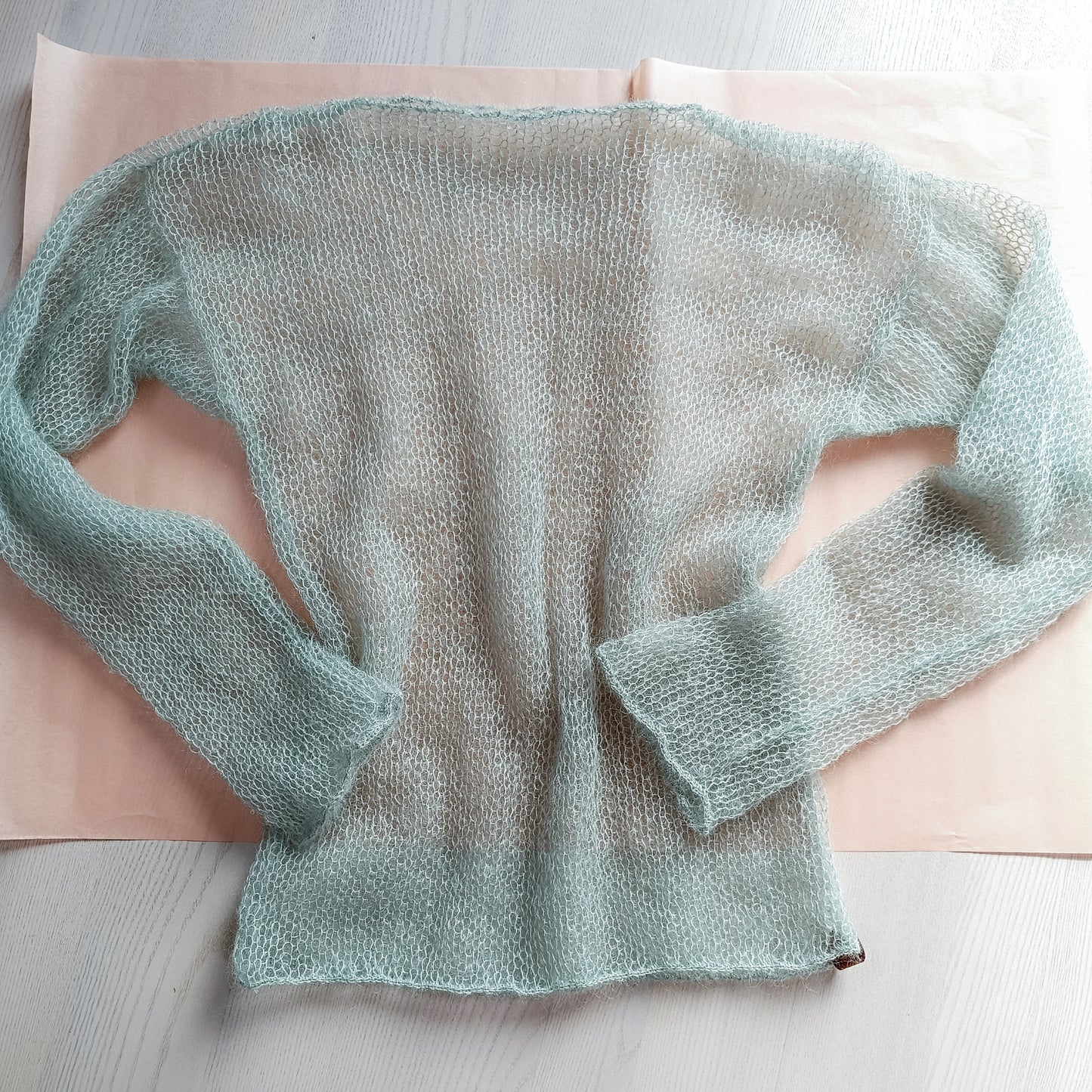 Made to order Soft Mint Green Mohair Silk Sweater: Sheer Knit Top