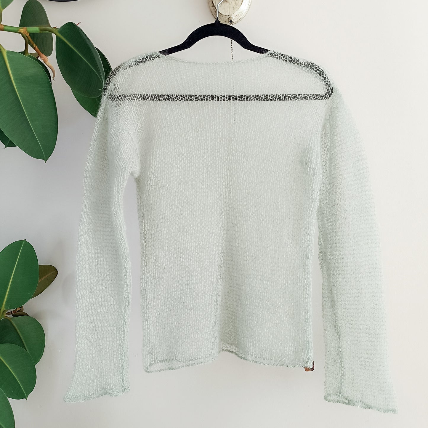 Made to order Soft Mint Green Mohair Silk Sweater: Sheer Knit Top