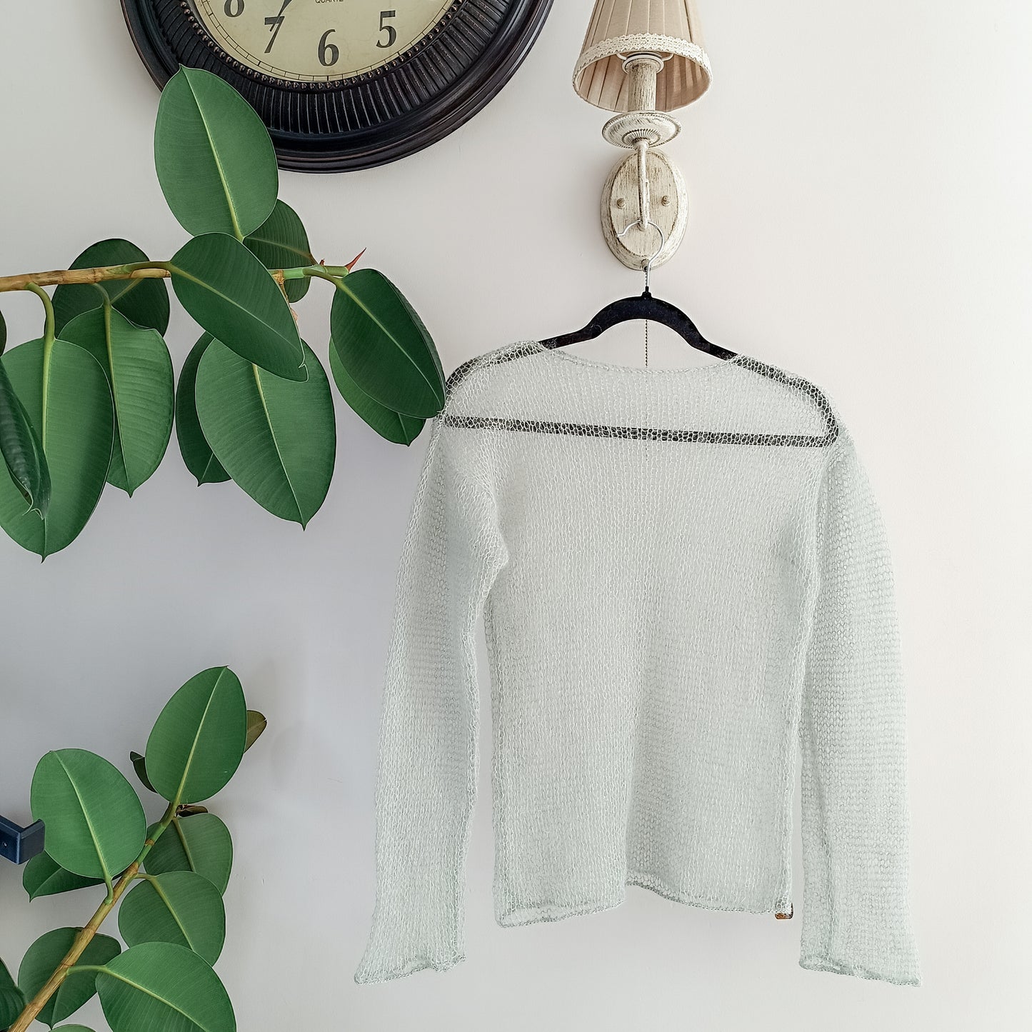 Dark Olive Green Mohair Silk Sweater: Sheer Knit Top