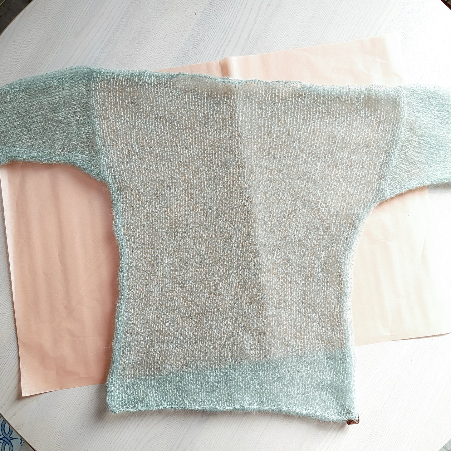 Made to order Soft Mint Green Mohair Silk Sweater: Sheer Knit Top