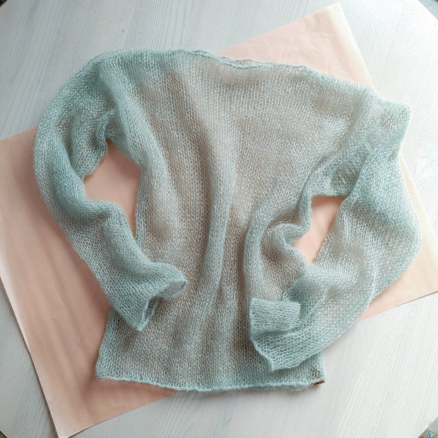 Dark Olive Green Mohair Silk Sweater: Sheer Knit Top