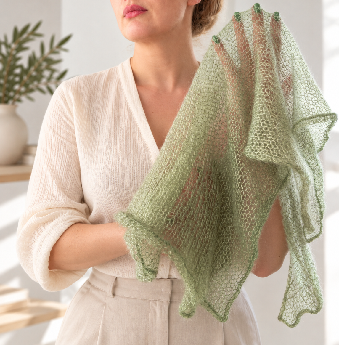 Mohair and Silk Open-Knit Square Bandana Scarf