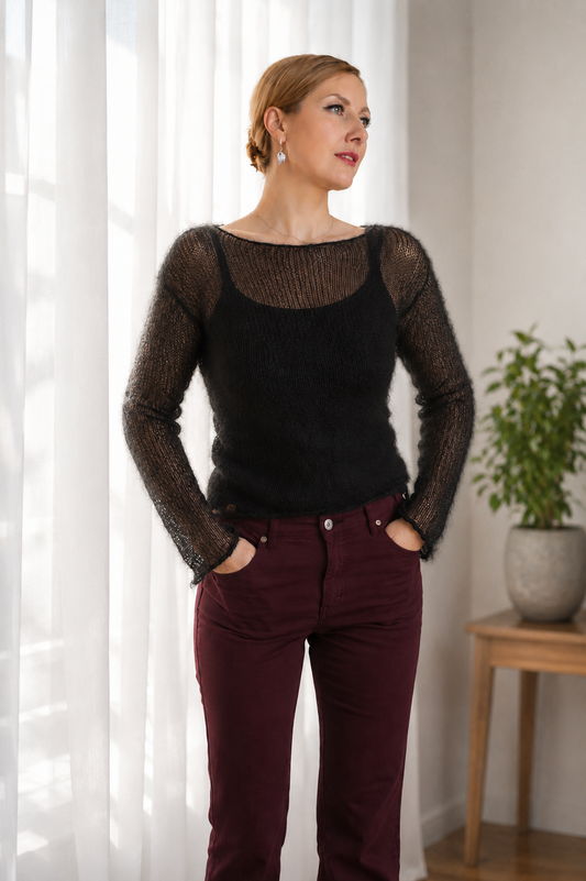 Mohair Silk Sweater: Fitted Soft Knit Top. Color variety