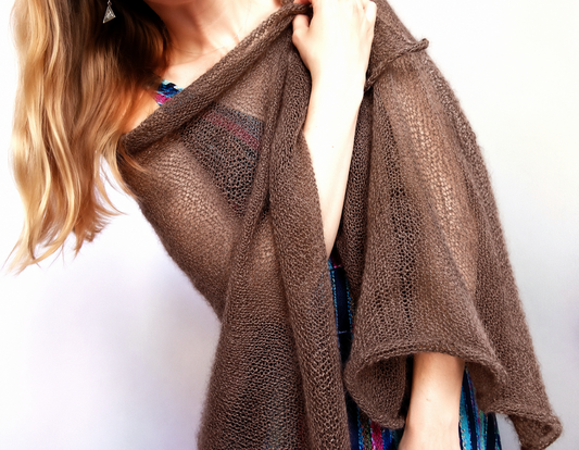 Dark Brown Mohair Silk Shawl: Lightweight Elegant Wrap