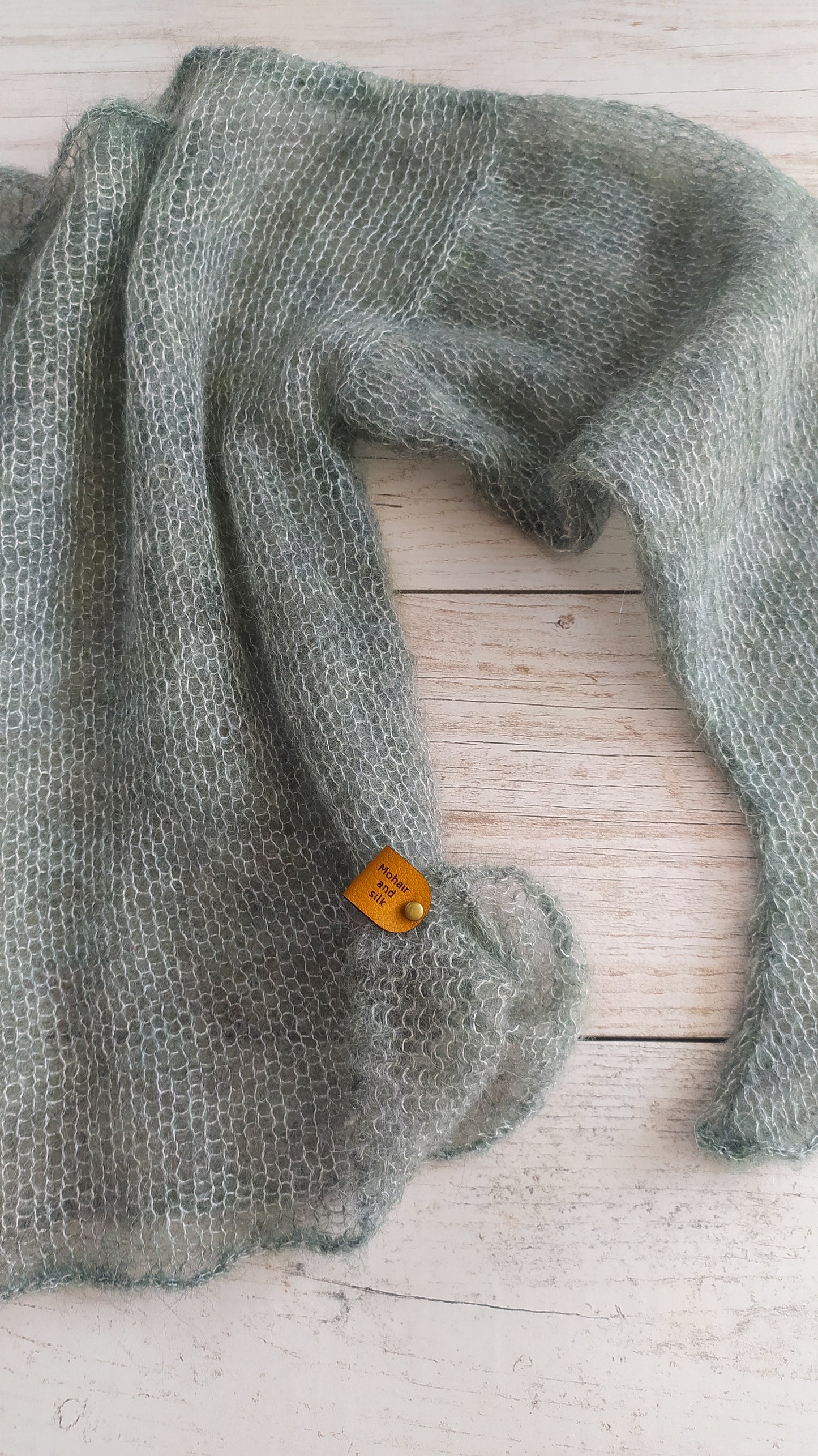 Sage Green Mohair Silk Sweater: Lightweight Bell Sleeve Top, XS-S-M