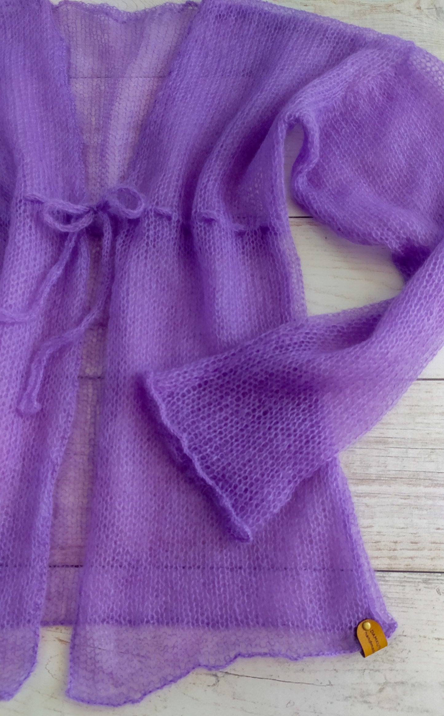 Transparent Lightweight Soft Lavender Purple Mohair Cardigan Exceptionally Long and Wide Sleeves Tie Closure