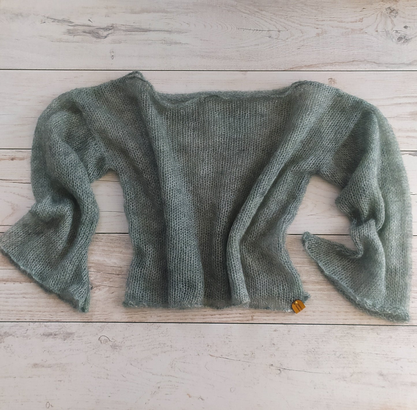 Sage Green Mohair Silk Sweater: Lightweight Bell Sleeve Top, XS-S-M