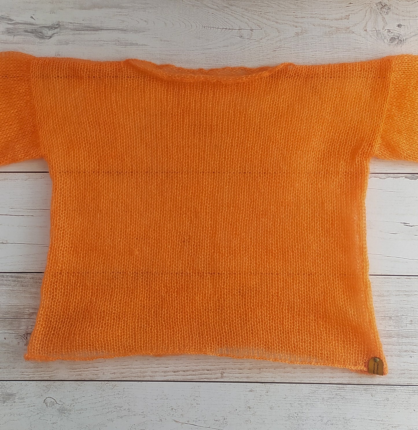 Mohair Silk Bell Sleeve Sweater: Lightweight Orange Knit XS-S-M